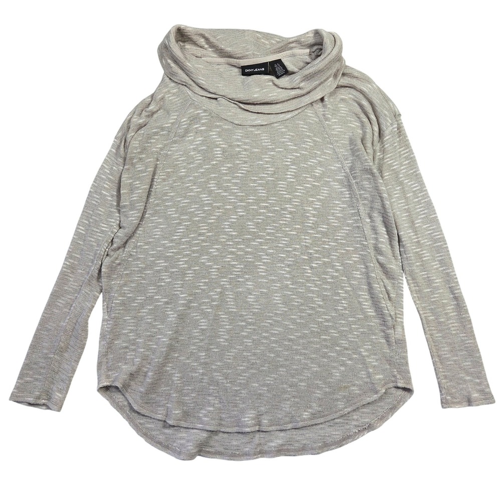 DKNY Jeans Women‎ Beige Cowl Neck Distressed Knit Sweater Top Medium Boho Preppy